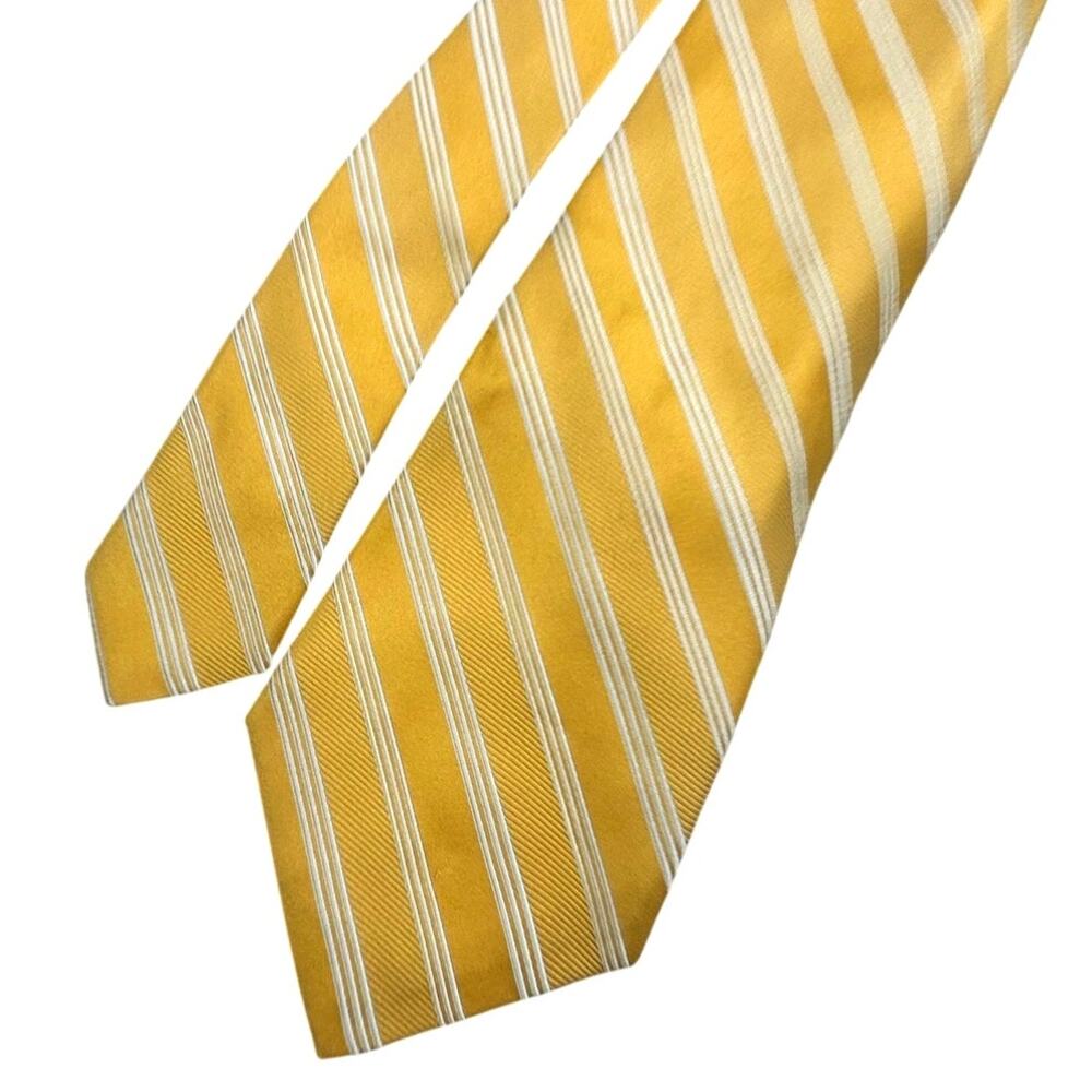 Daniel Cremieux Necktie Hand Tailored Silk Diagonal Stripe Gold White